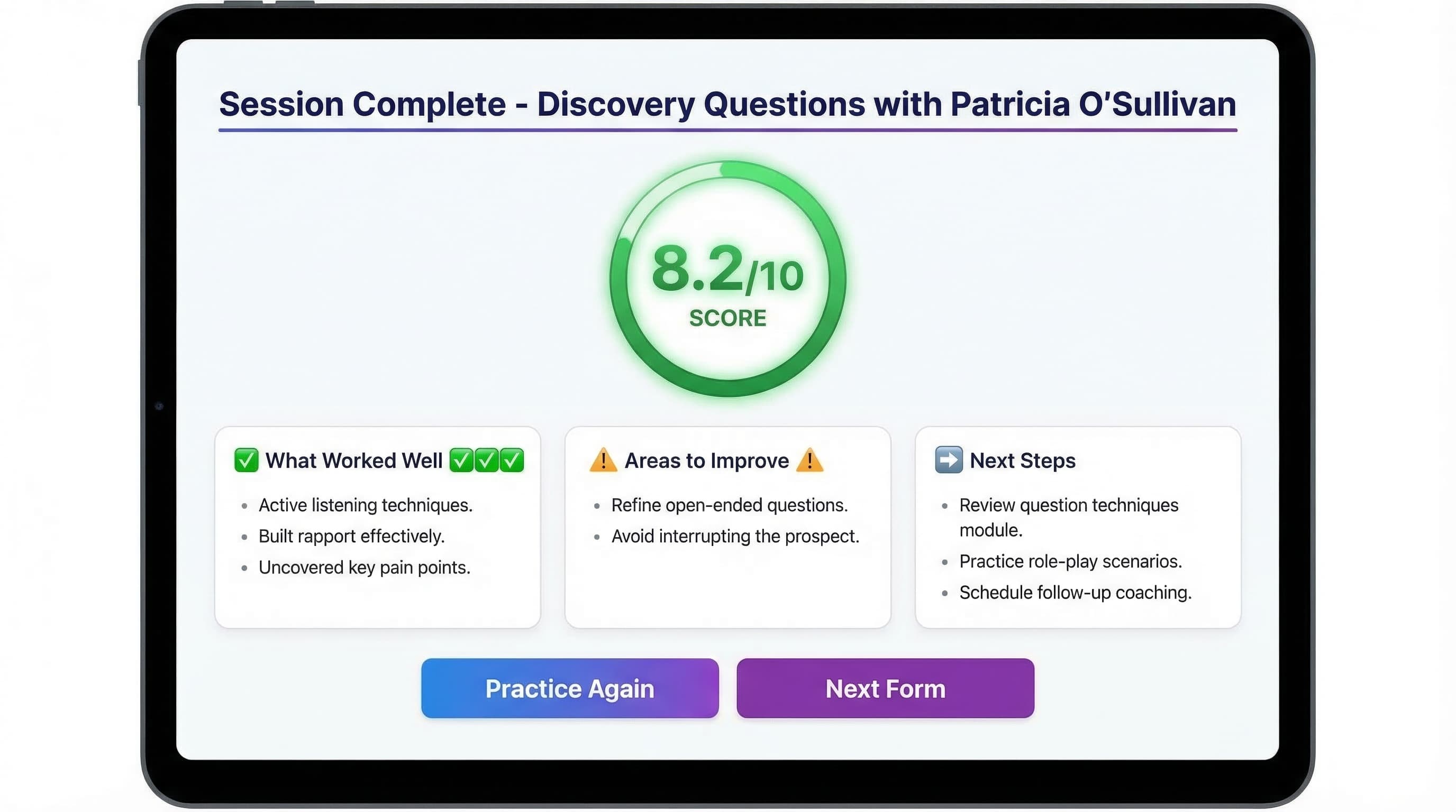 Instant AI feedback on your sales practice